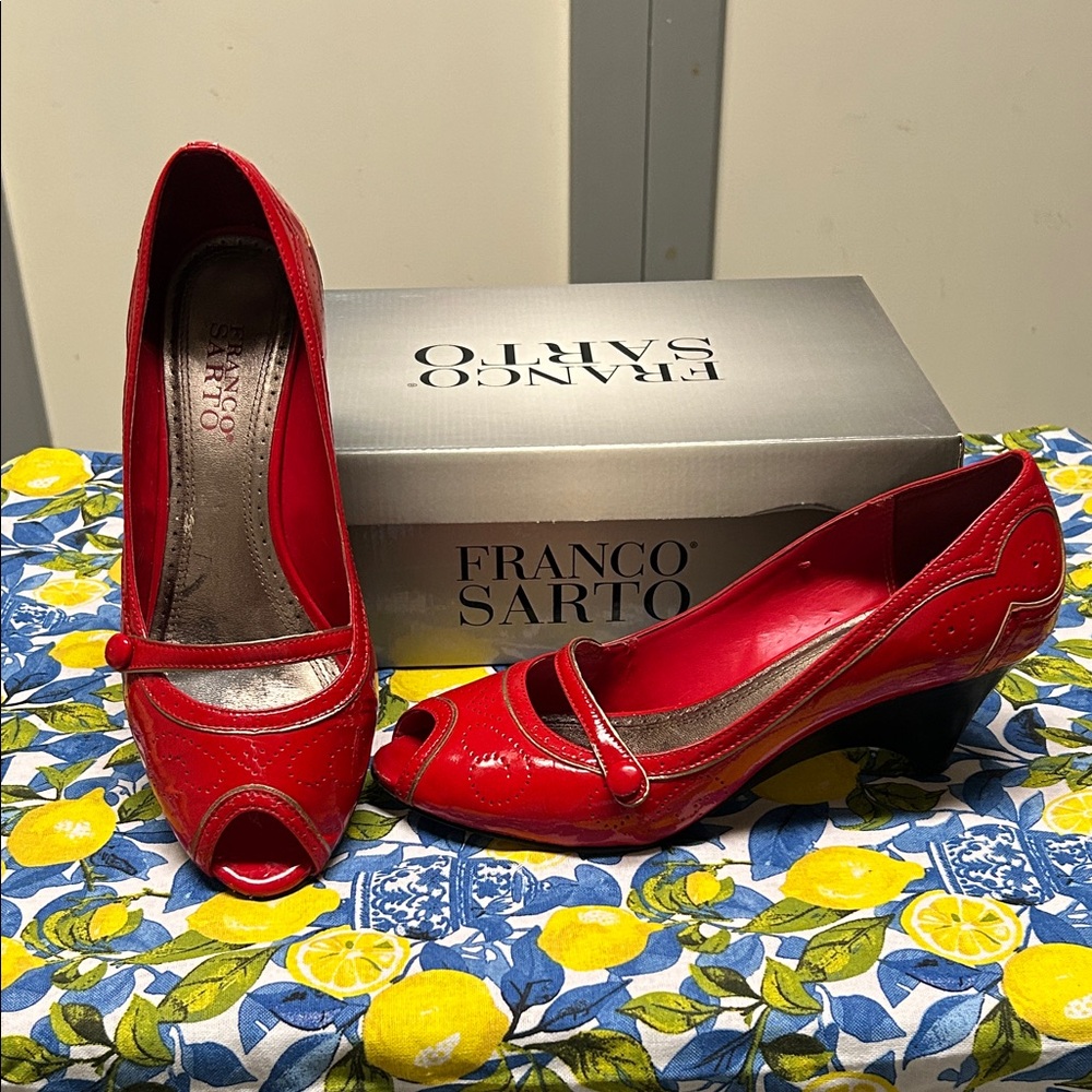 Franco Sarto Red Peep Toe Heels